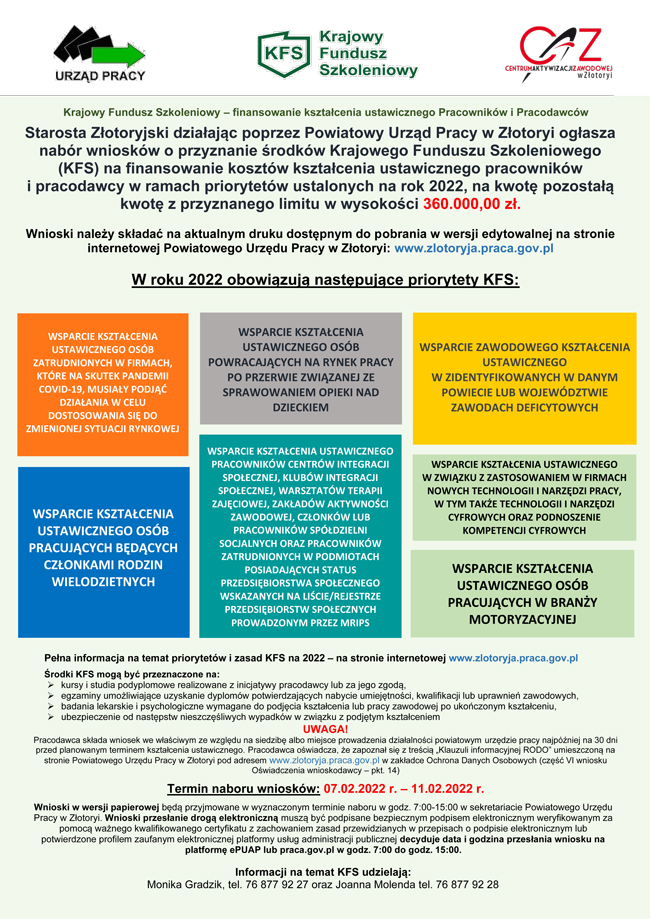 Plakat informujący o naborze KFS na 2022
