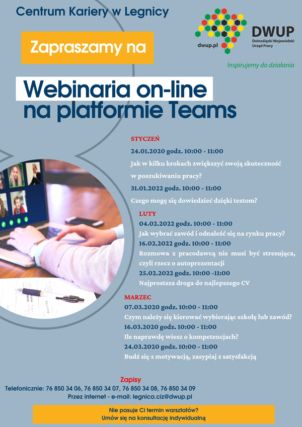 Plakat informujący o webinariach