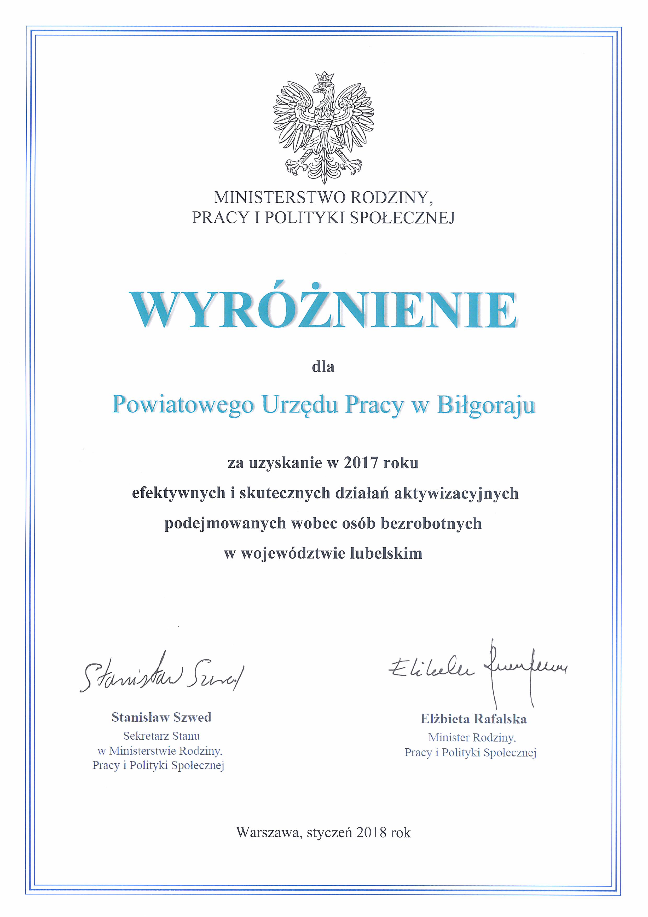 wyróżnienie PUP Biłgoraj